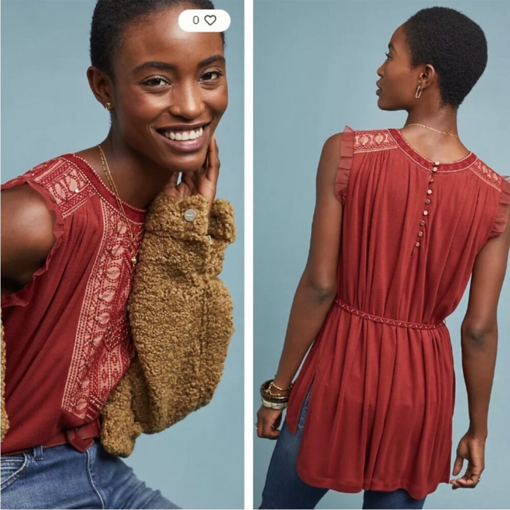 Anthropologie Feather Bone Studded Embellished Embroidered Tunic NWT size L